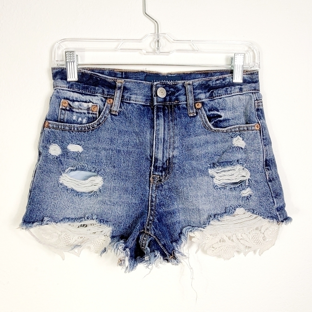 AEROPOSTALE HIGH RISE DENIM SHORTS - Picture 4 of 6